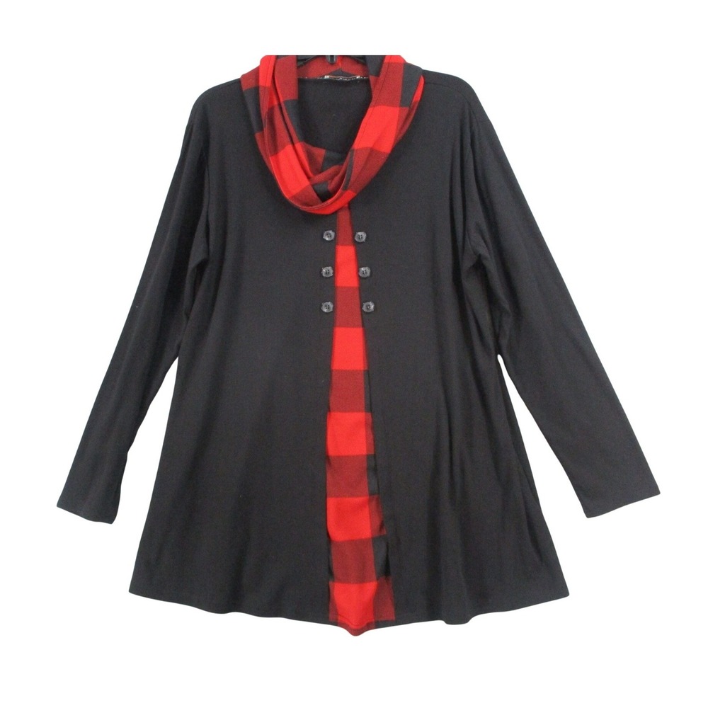 Bebonnie Womens‎ XXL Black Buffalo Plaid Cowl Neck Tunic Top Long Sleeve Button